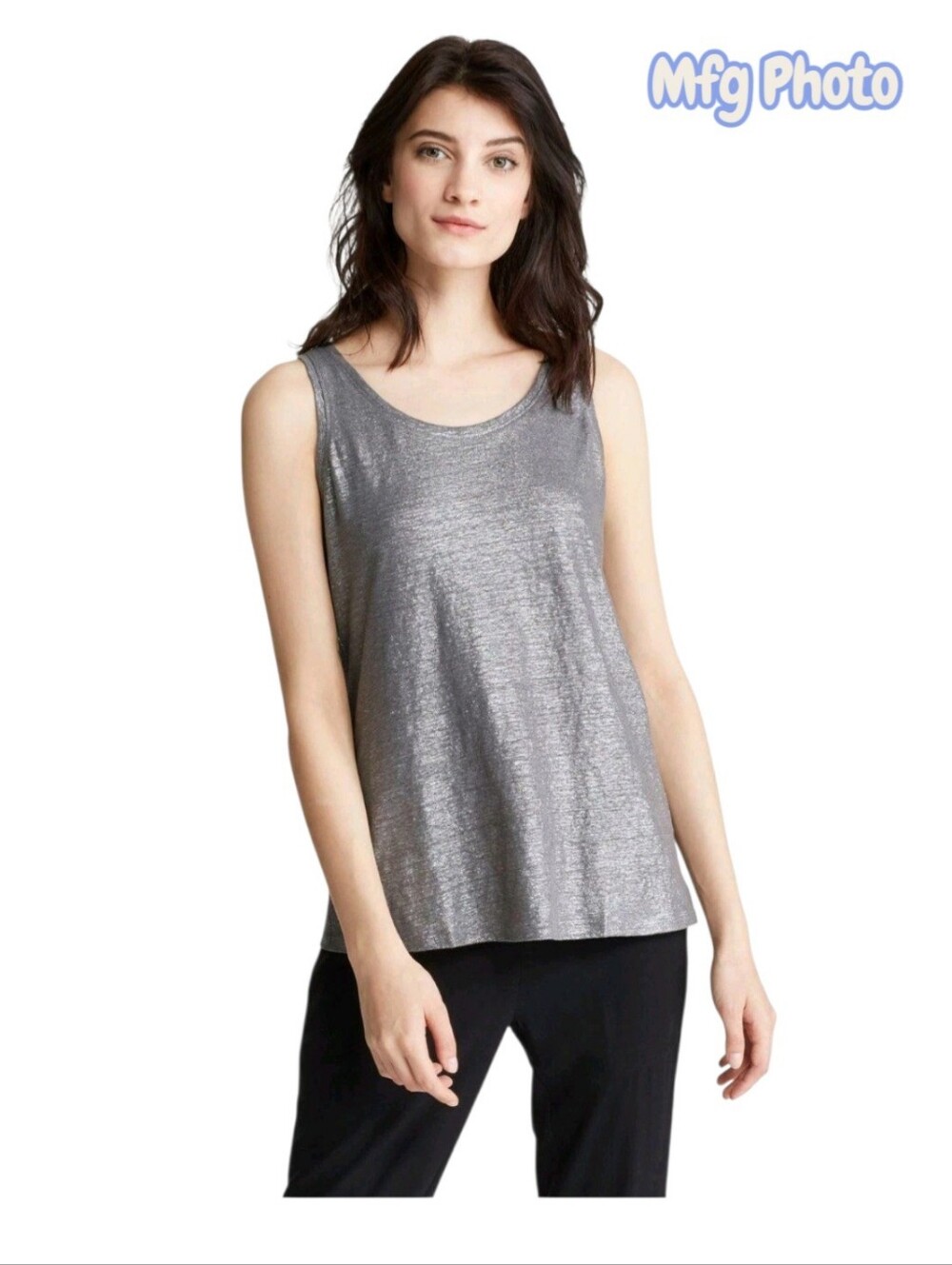 NWT Eileen Fisher Organic Linen Shimmer Long Tank Top, Womens Medium